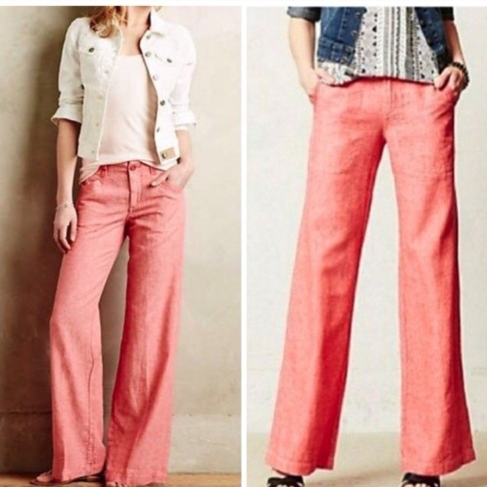 Pilcro and the Letterpress Coral Pink Linen Blend Wide Leg Pants Size 4